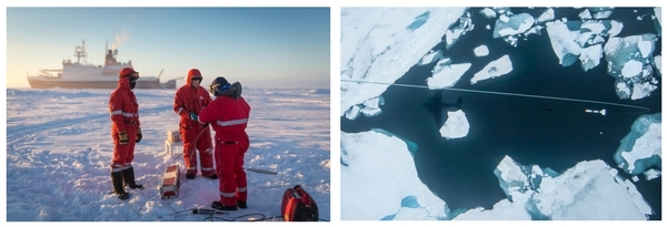 Wissenschaftler des AWI in der Arktis © S. Hendricks; Arktischer Ozean © E. Horvath / iLCP 